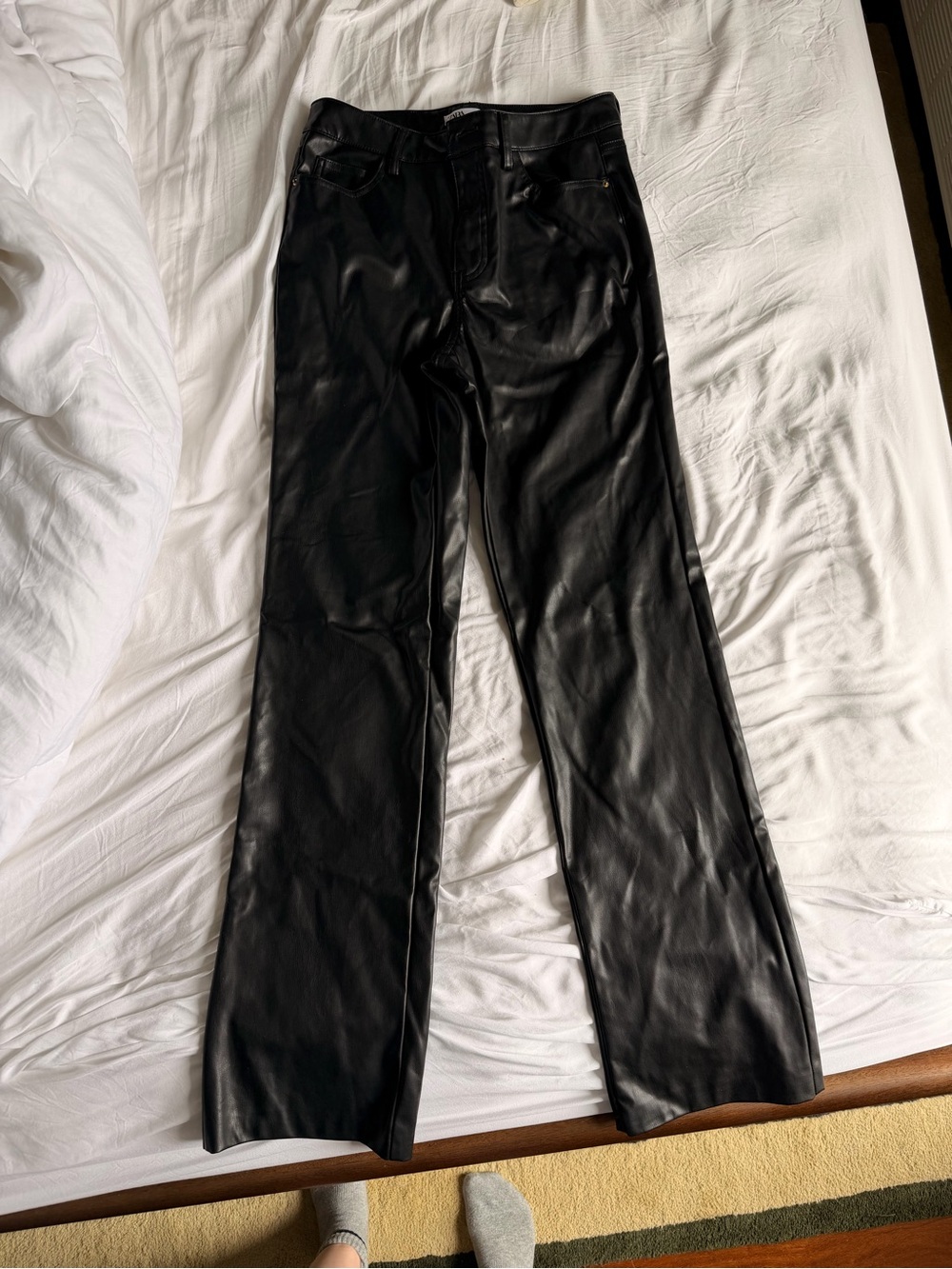 Zara Black Faux Leather Bootcut Jeans